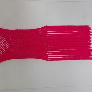 Lumiere Hippie Vest Fringe Top Crocheted Pink  Size Large